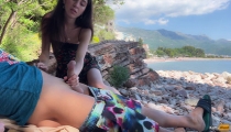 Public Dick Flashing on the Beach – I took his dick in my hand and helped him cum
