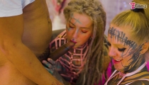 3 Heavily Tattooed Girls, 2 Guys – BBC & White Cock Orgy Mayhem