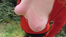 Smashing her tits red at the train station