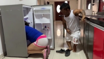 I See My Rich Stepsister Trapped in the Fridge, It Makes Me Horny to See Her Huge Ass, I End up Cumming on Her Belly