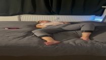 Blonde bitch bed horny wet hot wet tight pussy masturbates to climax satisfyer clit rubbing fingers trembling twitching moaning