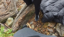 Hiking buddies have sex in the woods