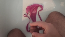 Handjob on the beautiful pink thong my cousin's girlfriend thong tanga panties sperm